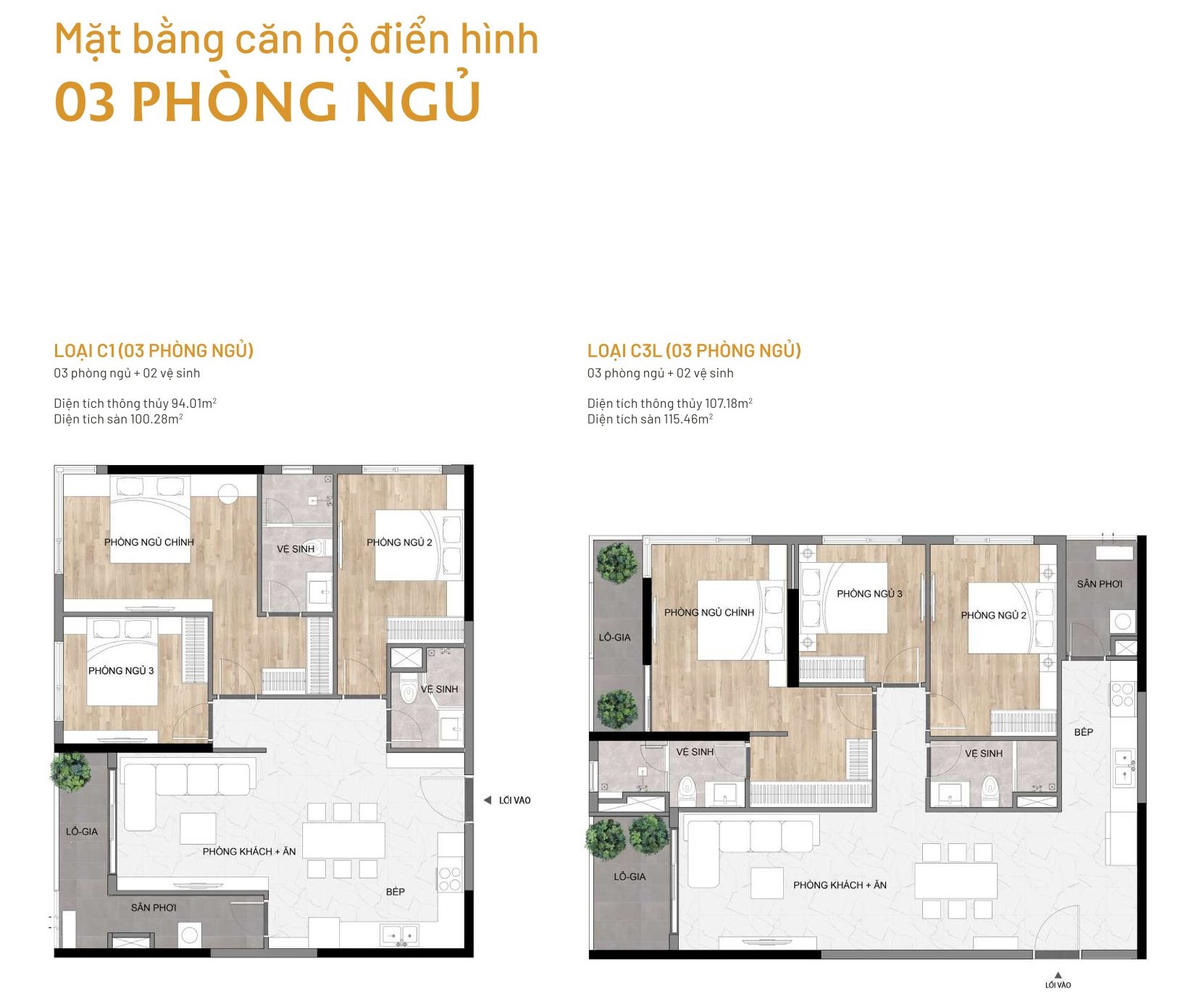 Mặt bằng điển hình căn 3PN Elysian