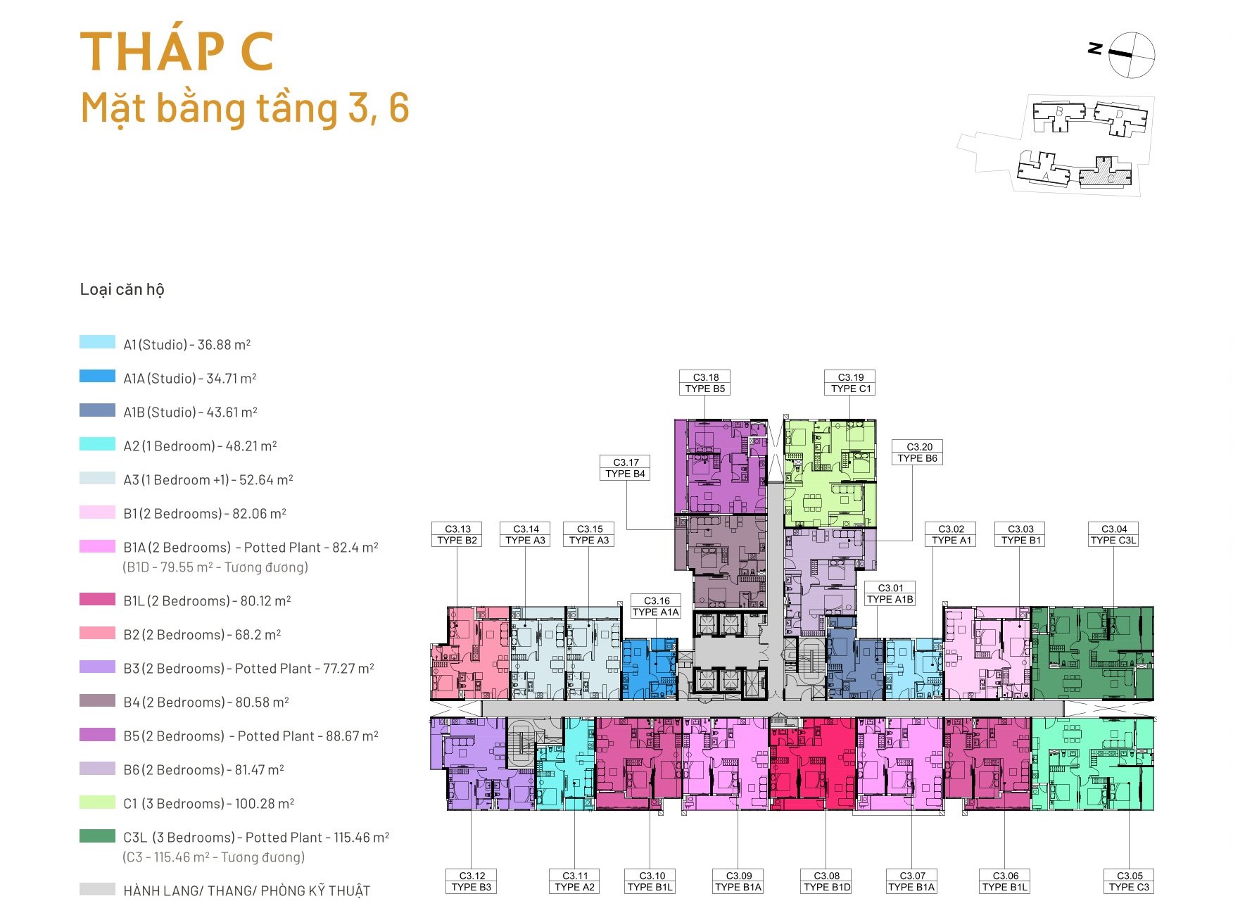 Mặt bằng tầng điển hình tháp C Elysian